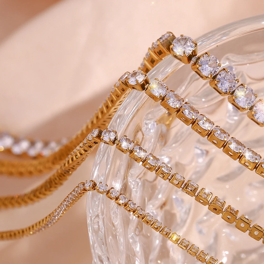 E.B.belle 2mm3mm4mm5mm Glänzende Luxus 3A Zirkon Tennis Kette Halsketten Für Frau Edelstahl Vergoldet Brautjungfer Halskette – Detail 10