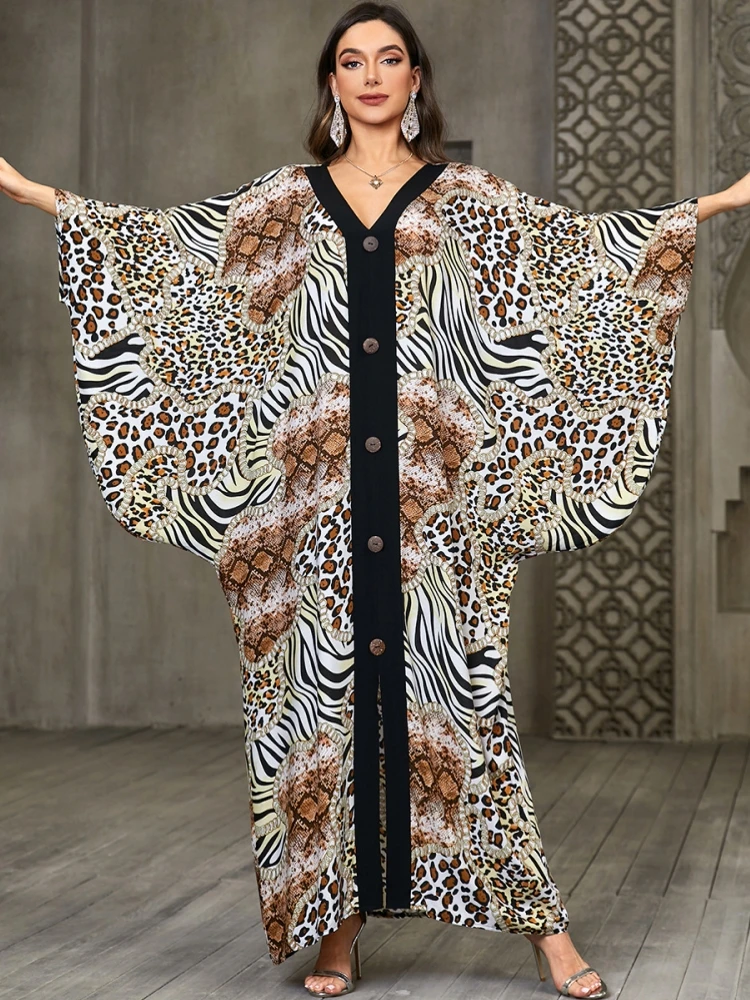 

2026 Новое африканское модное платье макси в стиле бохо с популярным принтом из саржи, летнее пляжное платье больших размеров в богемном стиле, длинное платье-кафтан для женщин