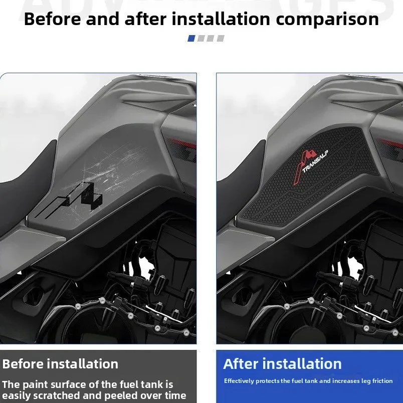 

For Honda XL750 Transalp Body Fuel Tank Sticker Side Rubber Non-slip and Anti-scratch Fuel Tank Sticker Decal Decoration