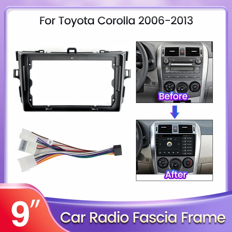 Car Radio Fascia Frame for Toyota Corolla E140 150 2007 2008 2009 2010 2011 2012 2013 2din DVD Dash Panel Kit Face Plate Cable