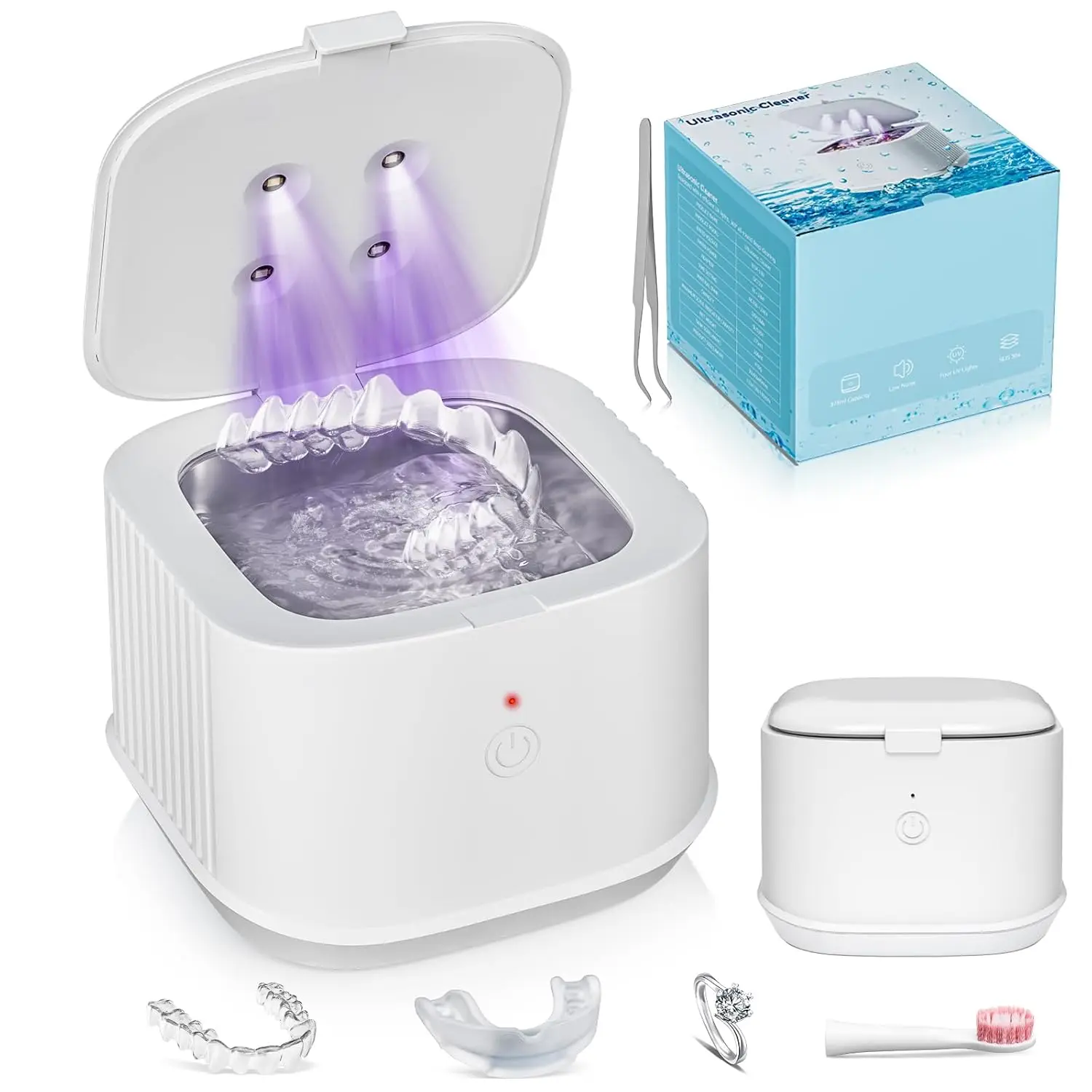 

50kHz Ultrasonic Denture Cleaner Machine for Aligners, Night Guards, Braces, Jewelry - 300mL White Pod