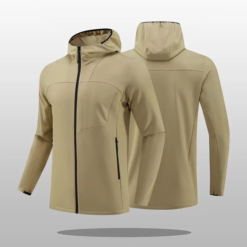Men's Outdoor Sports Soft  Jacket Integrated Fleece Zipper Hooded Coat Lightweight Standard Fit Towel Fabric Male