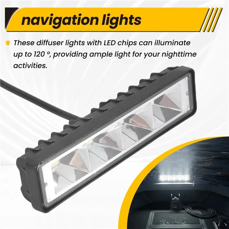 Latest Waterproof Led Boat Lights,2 Lights 72W Waterproof Tested Deck/Dock Marine Lights 2200LMS 120°Flood Light,Ship Lights