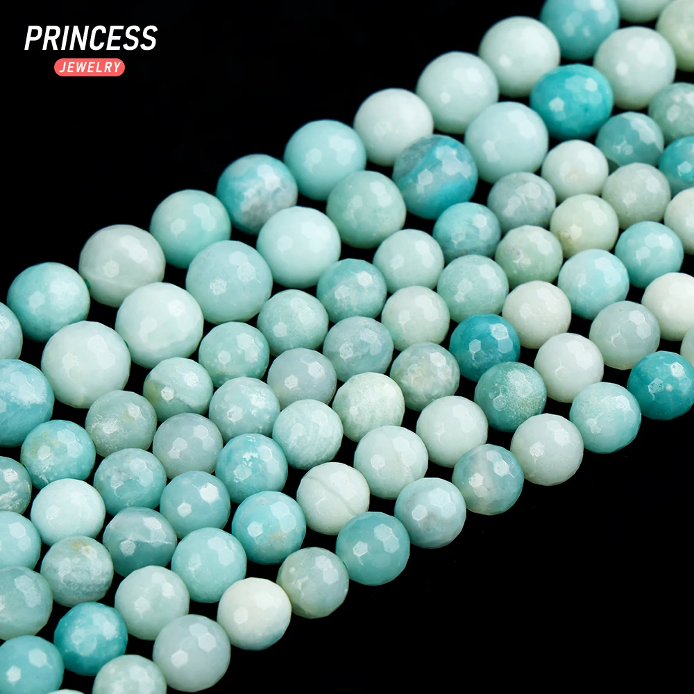 

A+ Natural Blue Amazonite Faceted Loose Stone Beads for Jewelry Making Charm Bracelet Stone Beads DIY Accessories 4 6 8 10mm