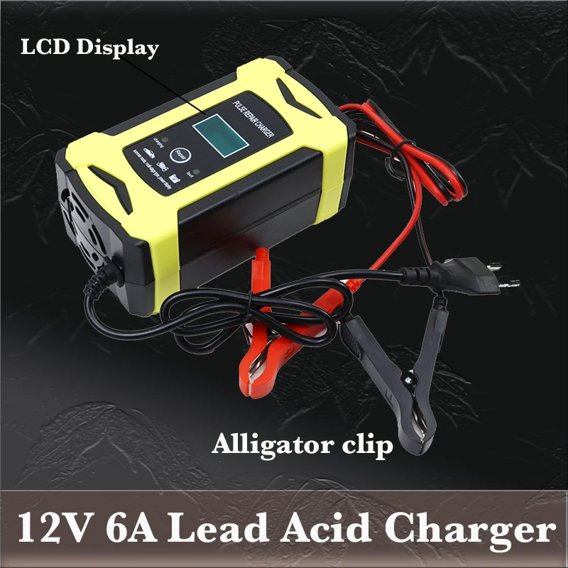 12 فولت 6A الرصاص الحمضية شاحن بطارية التلقائي بالكامل إصلاح تهمة لسيارة دراجة نارية بالكامل autoaticخزف LCD عرض التمساح كليب
