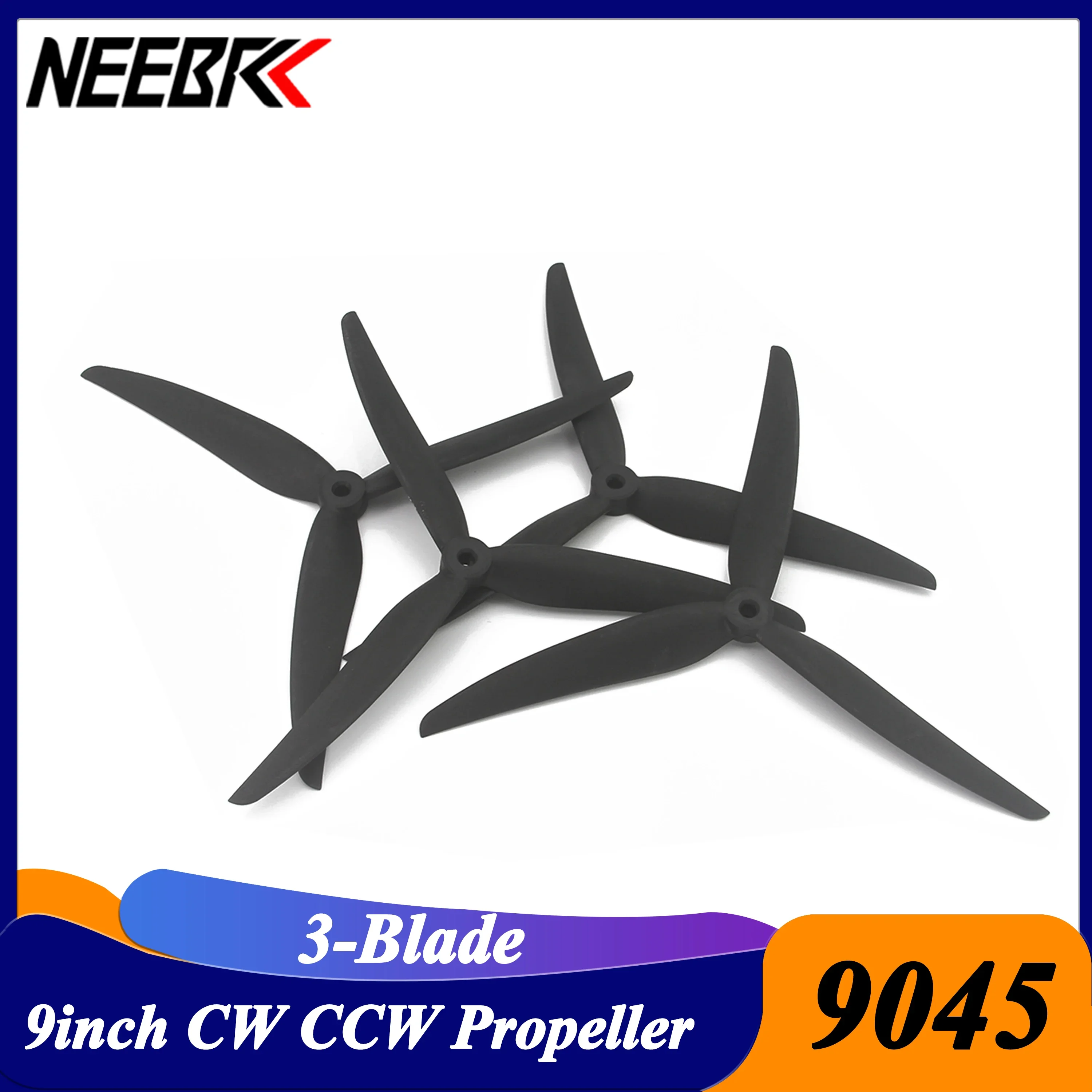 

NEEBRC 9045 2Pairs 9inch 9X4.5X3 Low Noise 3-Blade CW CCW Glass Fiber Nylon Propeller for FPV Racing Drone RC Plane Quadcopter