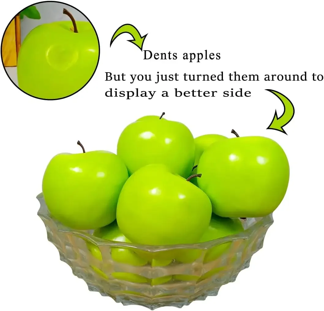 Artificial Green Apple Fruits Faux Foam Plastic Decorative Dents for Making Faux Caramel, 12Pcs