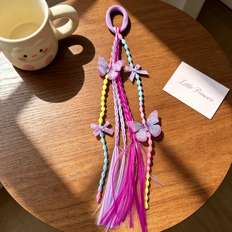 Neue 1-teilige geflochtene Perücke für Mädchen, Pferdeschwanz mit Schmetterlingsperlen, langer Quasten-Haarschleife für Frauen, Kleinkinder, Kinder, Party, Halloween, Cosplay – Detail 9