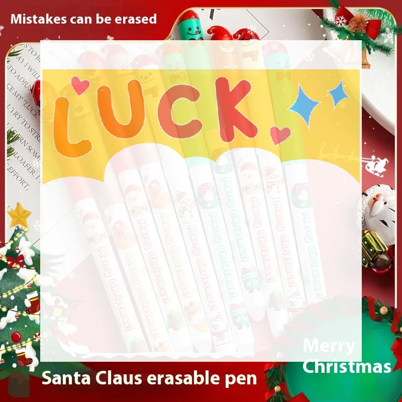 

4pcs Cartoon Christmas Santa Claus Snowman Elk Erasable Gel Pen Cute 0.5mm Blue/Black Ink Signature Pens School Supplies