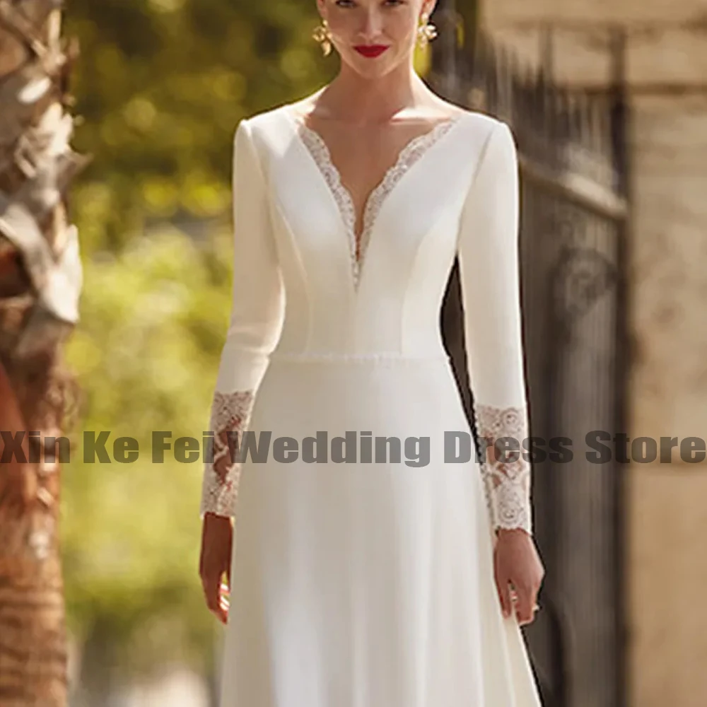 Robe en mousseline de soie sexy à col en V pour femmes, magnifique robe de patients, manches longues, dentelle appliquée, dos ouvert, mariage, bienvenue aux invités, quoi que ce soit, 2023