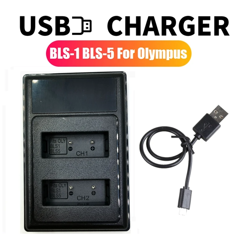 NEW-BLS-1 BLS-5 USB Dual Battery Charger For Olympus Camera PS-BLS1 BLS-50 PS-BLS5 OM-D E-M10 Pen E-PL2 E-PL5 E-PL6 E-PL7