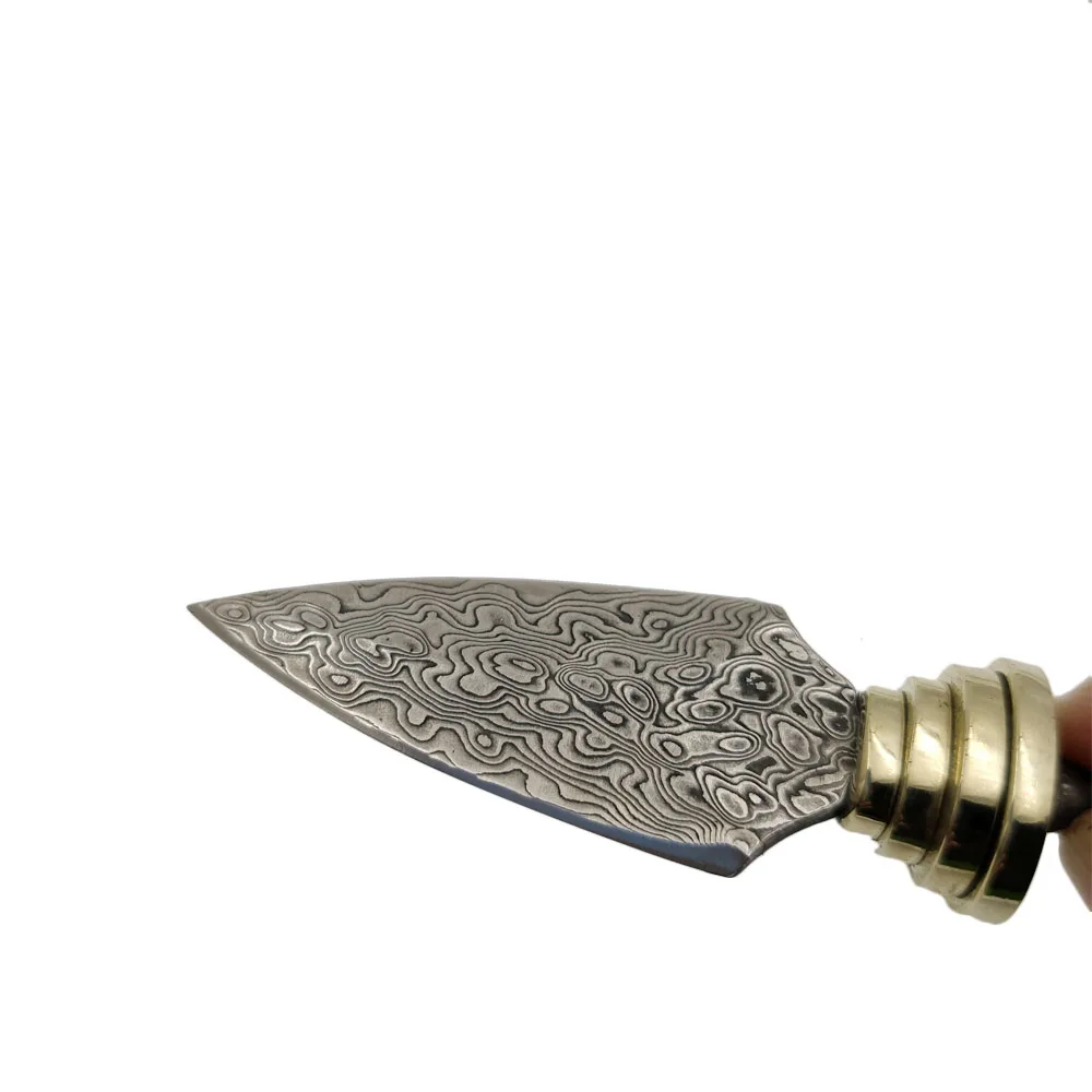 Swayboo Damascus Steel Tea Knife Semi-finished DIY Knife Needle  Straight  With Brass Fittings