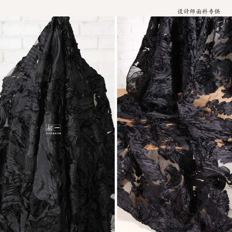 Black Disorder Pattern Crushed Fabric Diy Wedding Dress Background Decoration Fashion Designer Sewing Material Wholesale Cloth