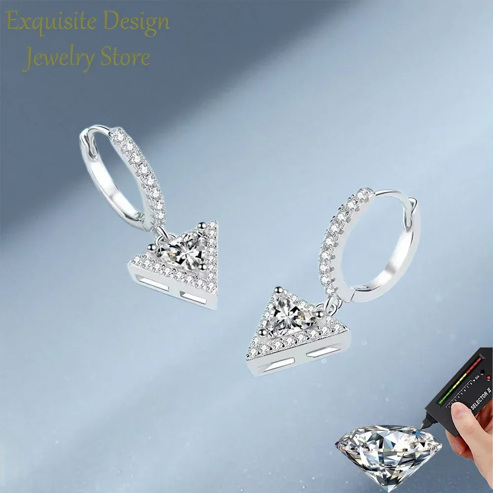 Classic Triangular Diamond 1/2CT Moissanite Drop Earrings, Shiny Platinum PT950 Earring for Women's Daily Wear Fine Jewelry Gift