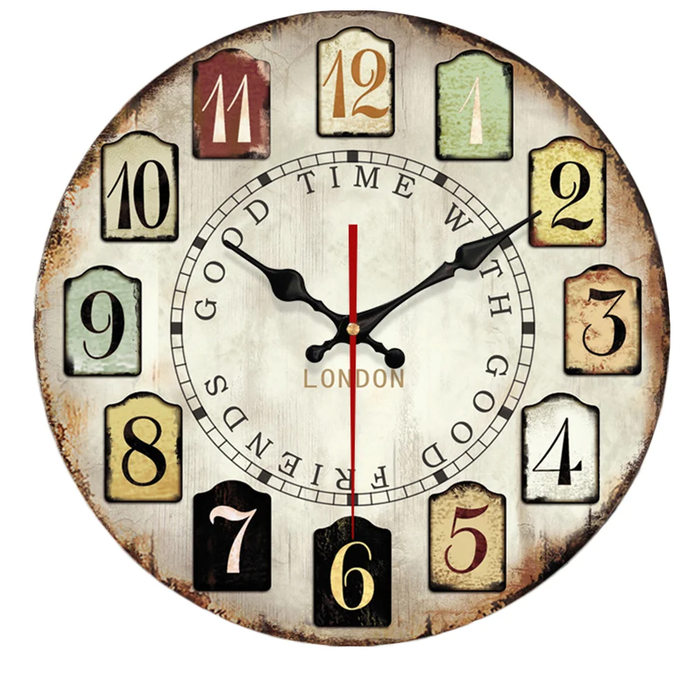 

12 Inch Silent Wall Clock Quartz Wooden Vintage European American Style Decorative