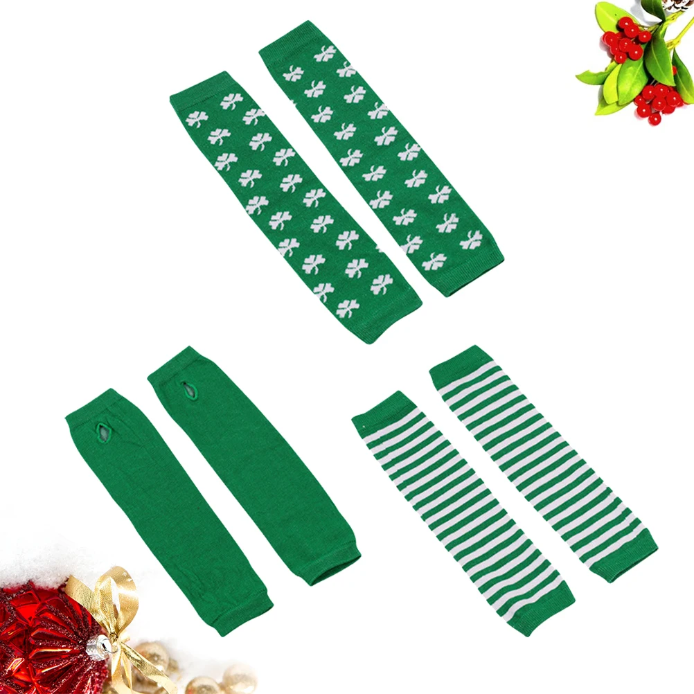 

3 Pair Green Long Gloves Saint Patricks Day Accessories Comfortable Elasticity One Size Fits Most Festival Arm Warmers