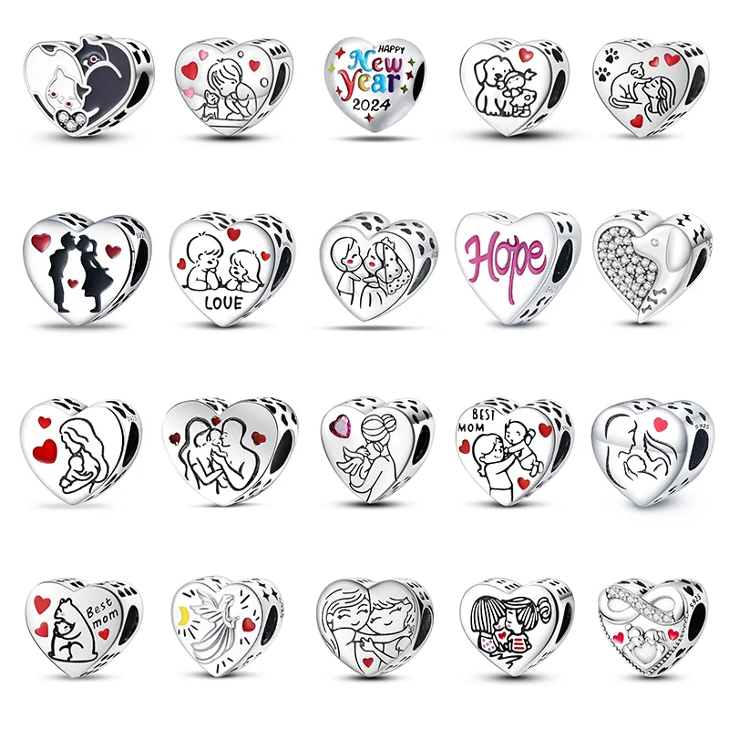 

925 sterling silver exquisite heart-shaped series of charm beads suitable for Pandora original bracelet DIY fashion jewelry gift