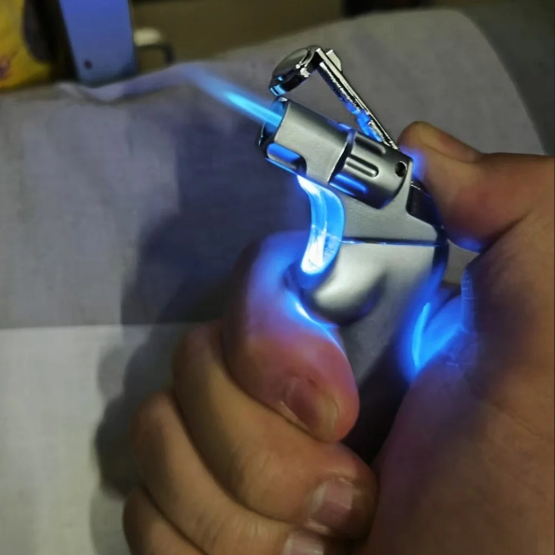 Cool Eye-Catching Metal Lighter Led Light Visual Gas Chamber Windproof Jet Blue Fire Lighter Multifunctional Smoking Accessories