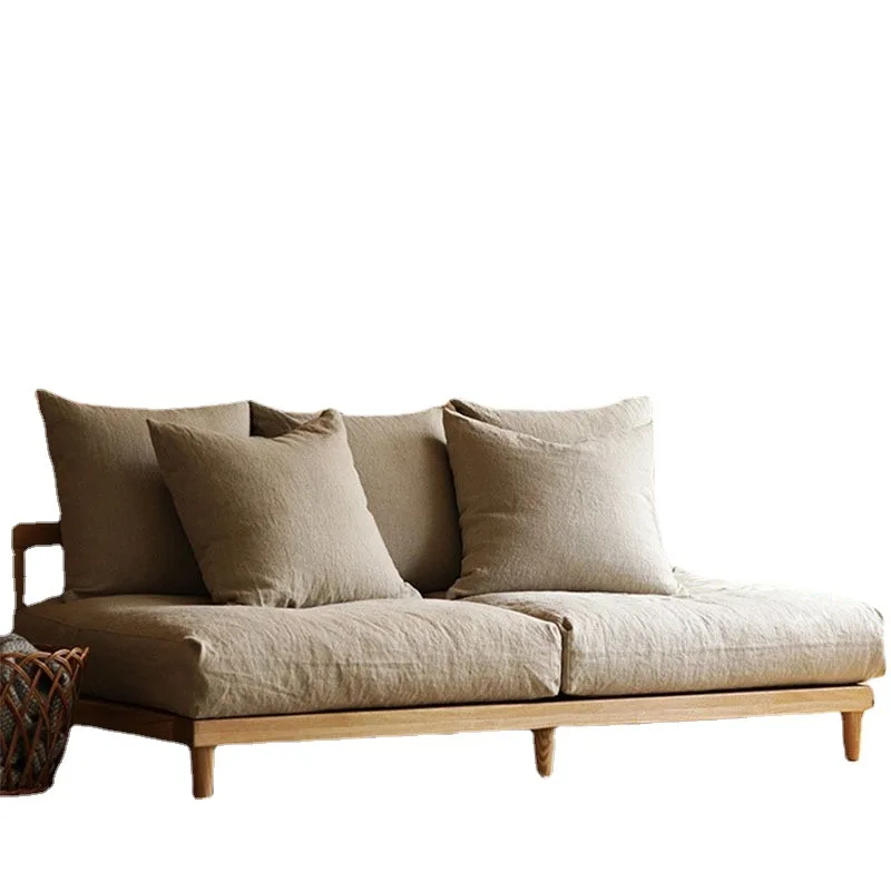 

Japanese-style house silent wind small apartment living room without armrests sofa combination log wind solid wood Nordic minim