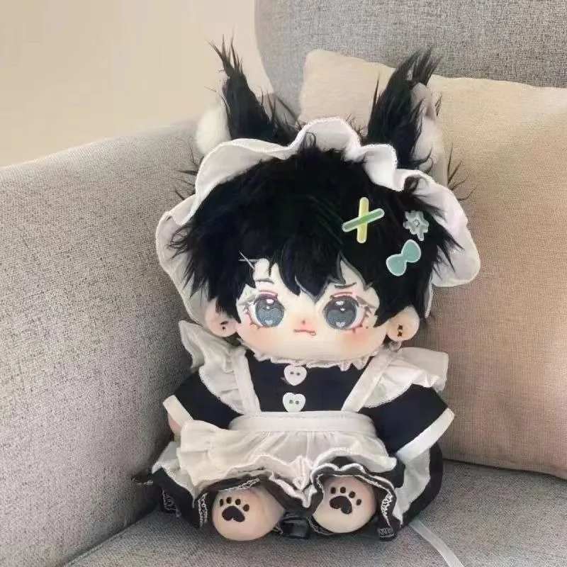 Limited Handmade 20cm Cute Peach Dress Denim Sweetheart Suit Maid Dress Plush Dolls Outfit Toys Doll\'s Accessories Cos Suit