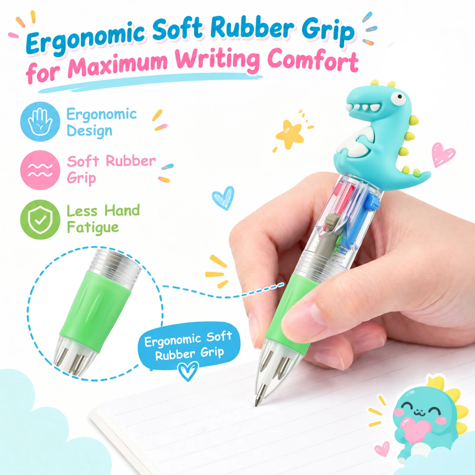 32Pcs Mini Multicolor Pens Set Retractable Tips Ballpoint Soft Grip Switching Pen with Cartoon Topper for Rewards Party Favors