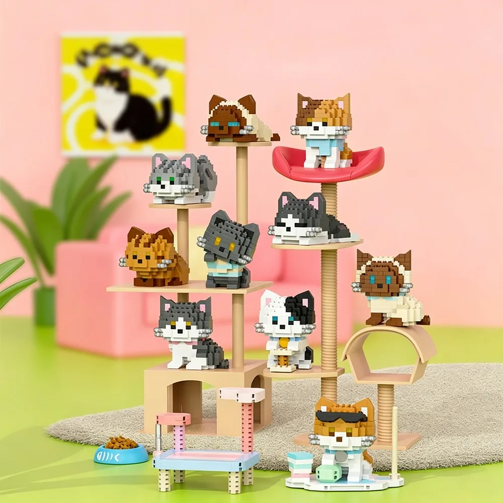 Cat And Dog Cartoon Figurine Micro Building Blocks DIY Assembly Desktop Display Ornament Interactive Collectible Handmade Gift