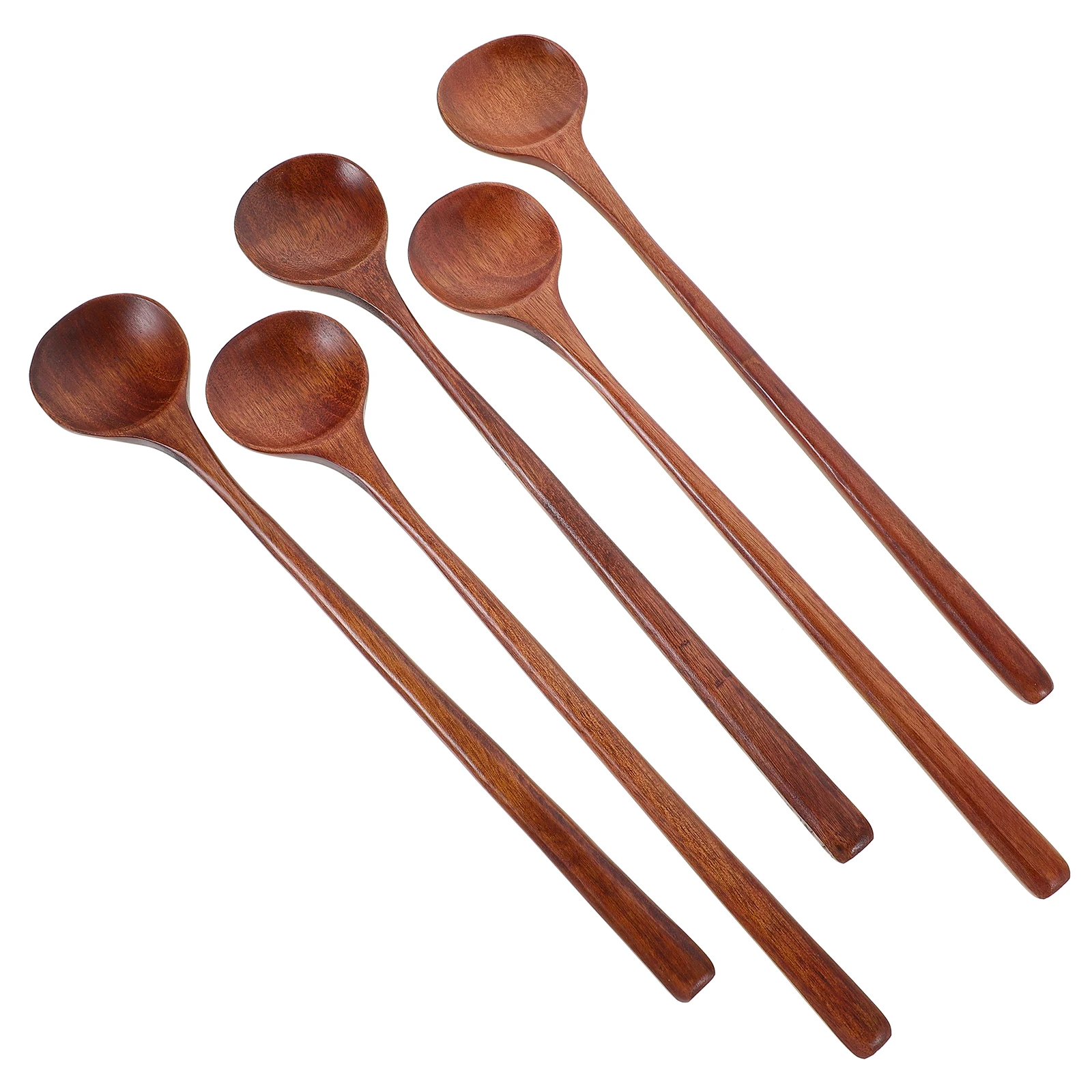

5 Pcs Wooden Spoon Long Handle Stirring Spoons Coffee Kitchen Utensils Mixing Tools Ice Cream