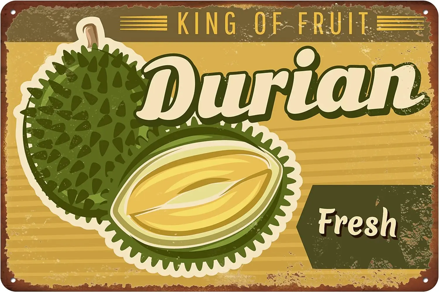 

Vintage Fruits Sign, Durian Tin Sign, Country Home Decor Sign Metal Sign 12 x 8 Inch