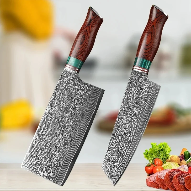 Damascus Steel Kitchen Knife VG10 Professional Chef Cleaver Knives Damascus Blade Meat Vegetables Slicing Knife Butcher BBQ Tool