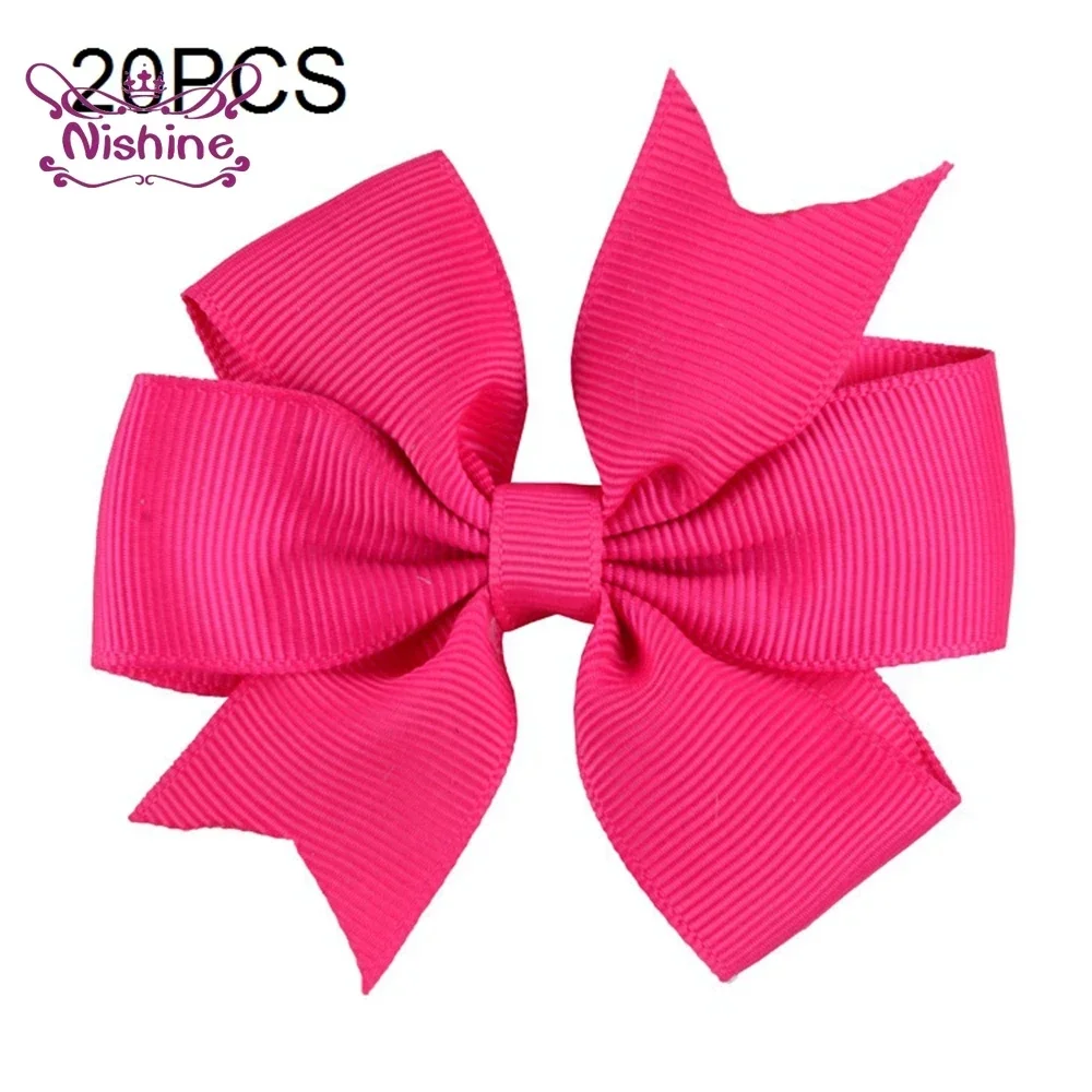 Nishine 20pcs/lot Grosgrain Ribbon Bows with Clips Baby Girls Bowknot Hairpins Children Photo Props Gifts Headwear Accessories