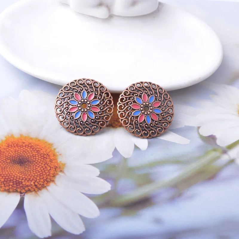 10 Stück/Set Zinklegierung Runde Anhänger Boho Öltropfen-Blumen-Anhänger DIY Damen-Schmuckzubehör – Detail 6