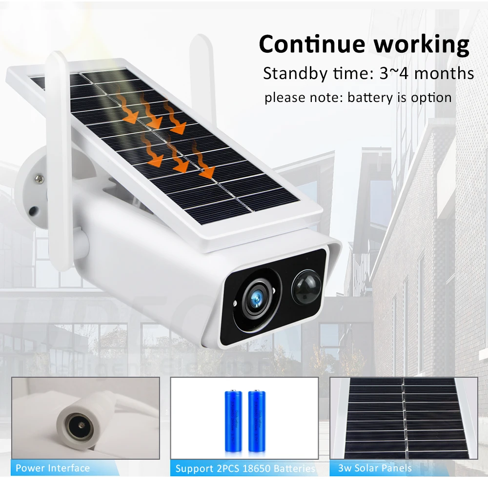 Top 3MP HD Outdoor IP Camera WiFi Wireless Security Camera Built-in Battery Surveillance Camera PIR Alarm Solar Powered CCTV