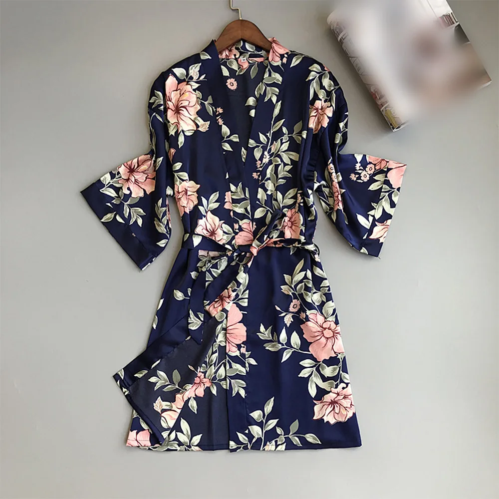 Floral print casual midsleeve turtleneck robe with moderate elasticity for vacation holiday home daily use all seasons