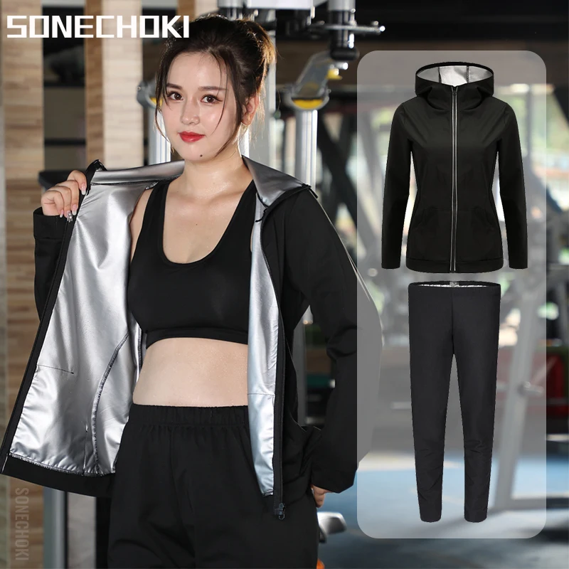 New Sauna Suit Women Plus Size Gym Clothing Sets for Sweating Weight Loss Female Sports Active Wear Slimming Tracksuit Women