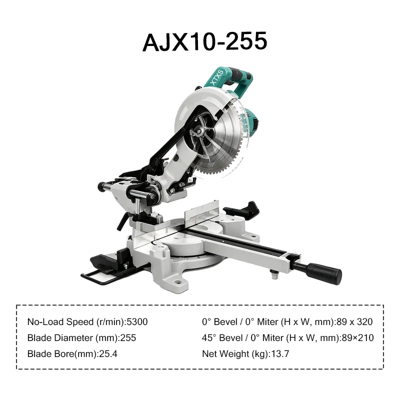 1900W 255mm Sliding Compound Miter Saw Machine 220V Woodworking Tool for Aluminum Profile Round Tube Cutting