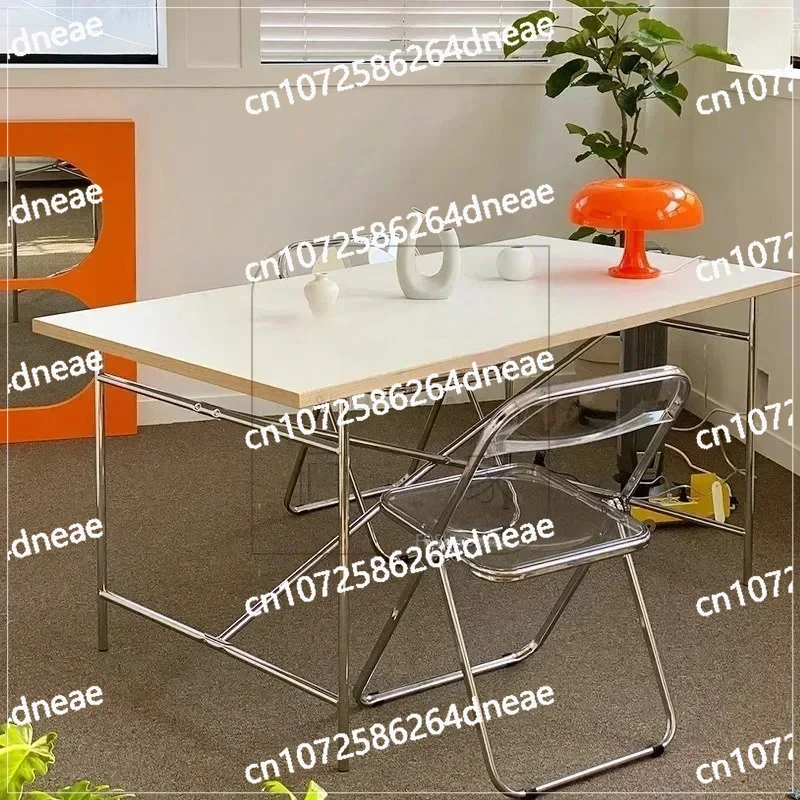

Office Furniture Stainless Steel Leg Rectangular Desks Solid Wood Office Computer Desk For Conference Room Writing Study Table g
