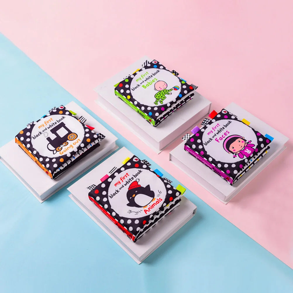 1 szt. Czarno-biała książeczka materiałowa dla niemowląt, wczesna edukacja, książeczka do trzymania w ręce, stymulacja wizualna, trening poznawczy, gryzak dla niemowląt
