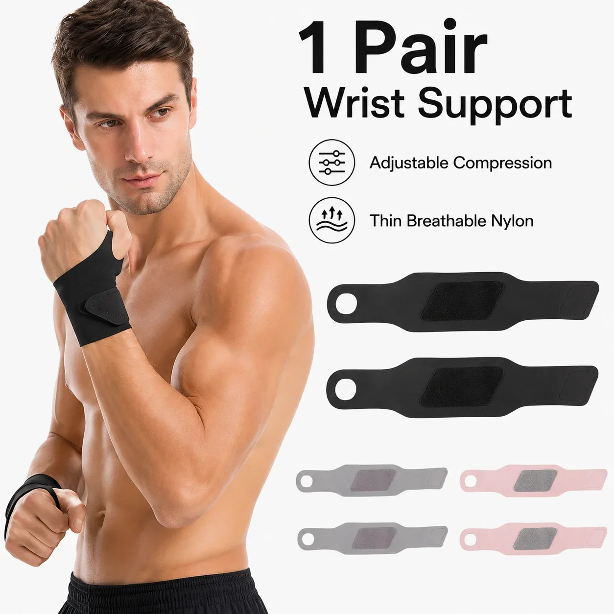 1 Pair Ultra Thin Nylon Wrist Support Wrap Adjustable Compression Brace for Gym Tennis Badminton Office Typing Sport Daily Use