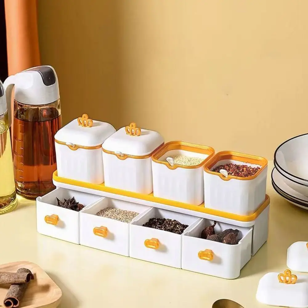 

Household 8 Grids Seasoning Jar Set with Spoon Drawer Design Condiment Container Dustproof Large Capacity Spice Box Salt