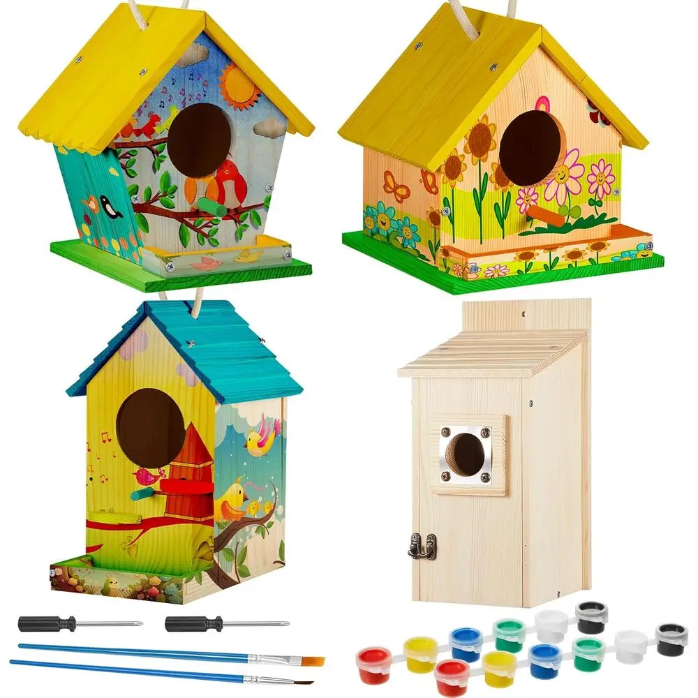 

DIY Wooden Birdhouse Kit: Paint and Paintbrushes Included, Arts & Crafts for Kids, Adults - Perfect for Birthdays, Indoor or Out
