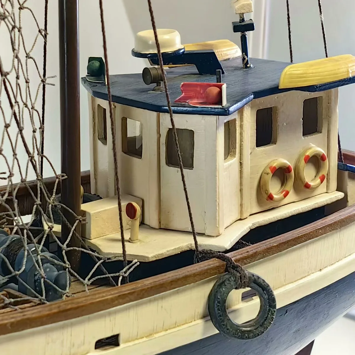 45cm retro antigo design barco de pesca modelo artesanal estrutura de madeira barco de pesca modelo rtr menino brinquedo presente ornamentos