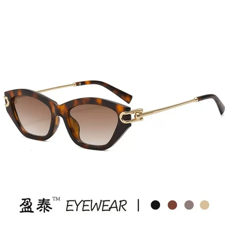 Fashion Retro Chunky Geometric Cat Eye Sunglasses with Patchwork Knot Leg UV400 Trendy Y2K Shades for Women Gradient Sun Glasses