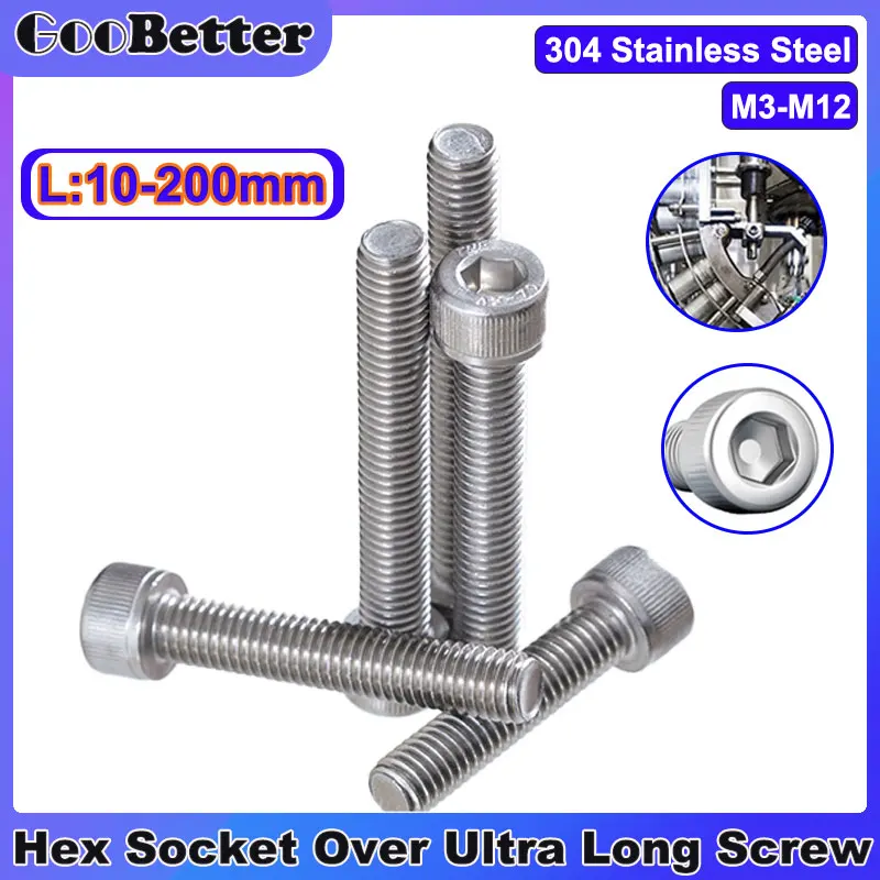 

1-10Pc Stainless Steel Hex Socket Screw M3 M4 M5 M6 M8 M10 M12 Hexagon Thread Allen Screws Bolts Over Ultra Long 200Mm Parafuso