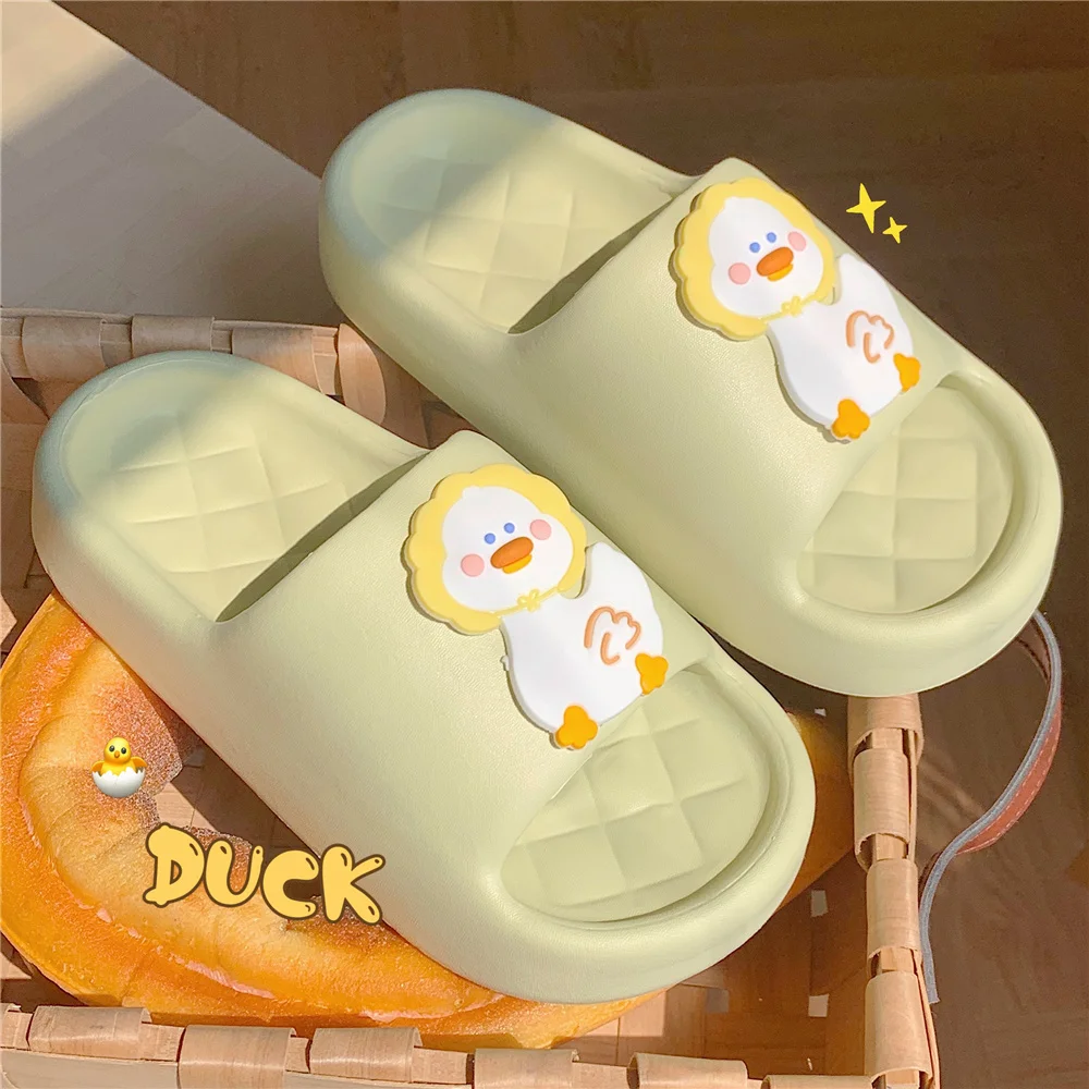 Women Summer Flip Flop Cute Cartoon Duck Slippers Couples Indoor Bathroom Anti-slip Outdoor Soft Thick Platform Beach Sandals