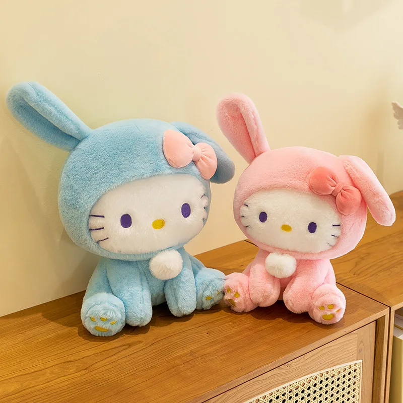 Boneka merek Anime Sanrio Hello Kitty boneka emas hitam Kuromi Melody Cinnamoroll boneka mewah cocok untuk hadiah ulang tahun anak perempuan