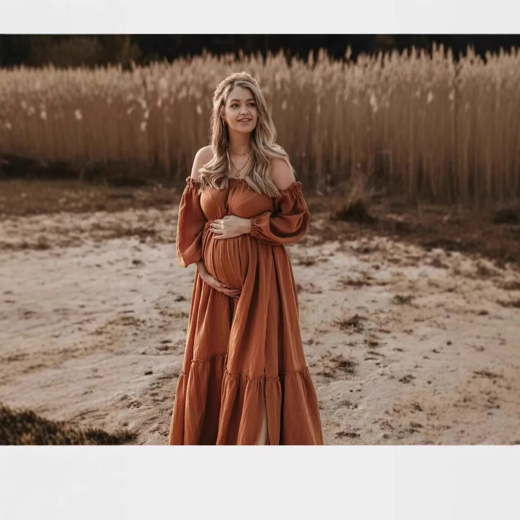 

Платья для детского душа для беременных, сексуальное платье с открытыми плечами, игривая одежда с пышными рукавами и разрезами, одежда для беременных женщин