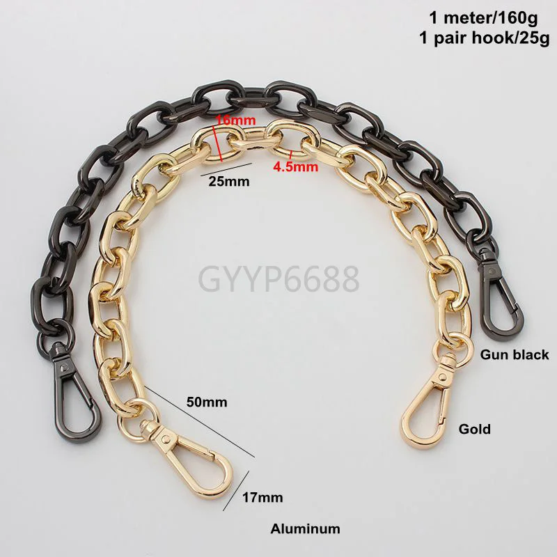 New arrive chains aluminum material chains 4.5*16*25mm with small round shape snap hooks for luxury bag purse hardware