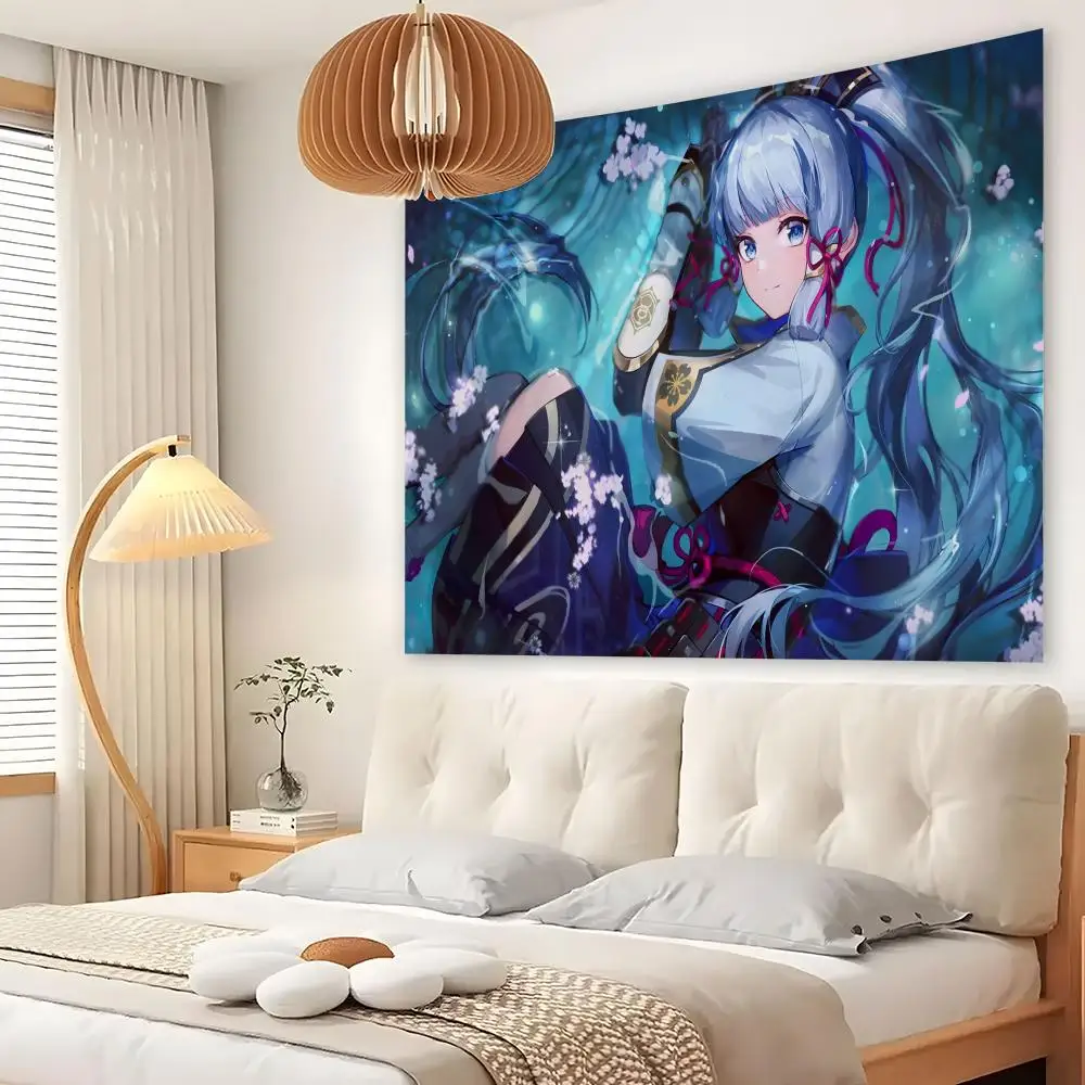 Genshin Impact Kamisato Ayaka Tapestry Custom Living Bedroom Party Dormitory Interior Wall Bohemian Decoration Attached Clip