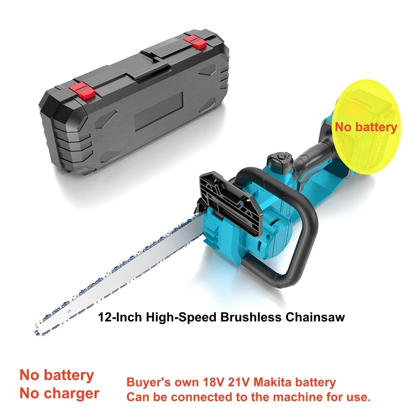 12-inch borstelloze lithium kettingzaag met hoge vermogen automatische oliepomp, huishoudelijke lichte bosbouwzaag, accu kettingzaag, elektrische zaag, oplaadbaar, 12 inch, Koreaanse elektrische zaag