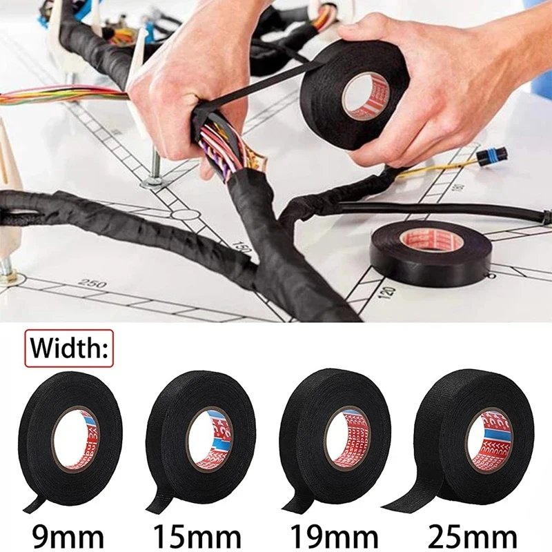 1-5Pcs 15M Heat Resistant Tape Coroplast Adhesive Automotive Cloth Tape For Car Cable Harness Wiring Fabric Loom Electrical Heat